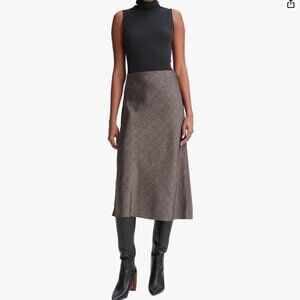 Vince Houndstooth Bias Slip Skirt Black Tan Camel Gold Size 0